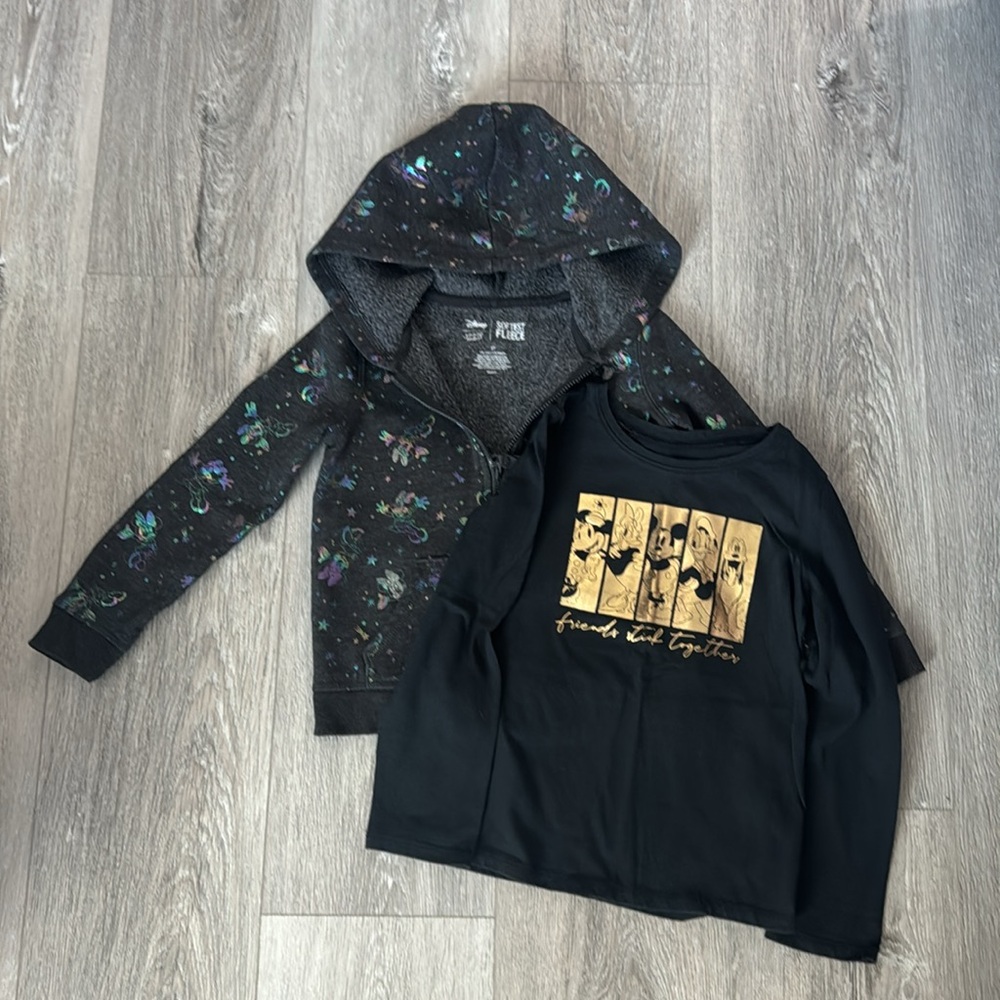 Disney Jumping Beans Girls Gray Minnie Mouse Hooded Sweatshirt& Black Tee Size 5